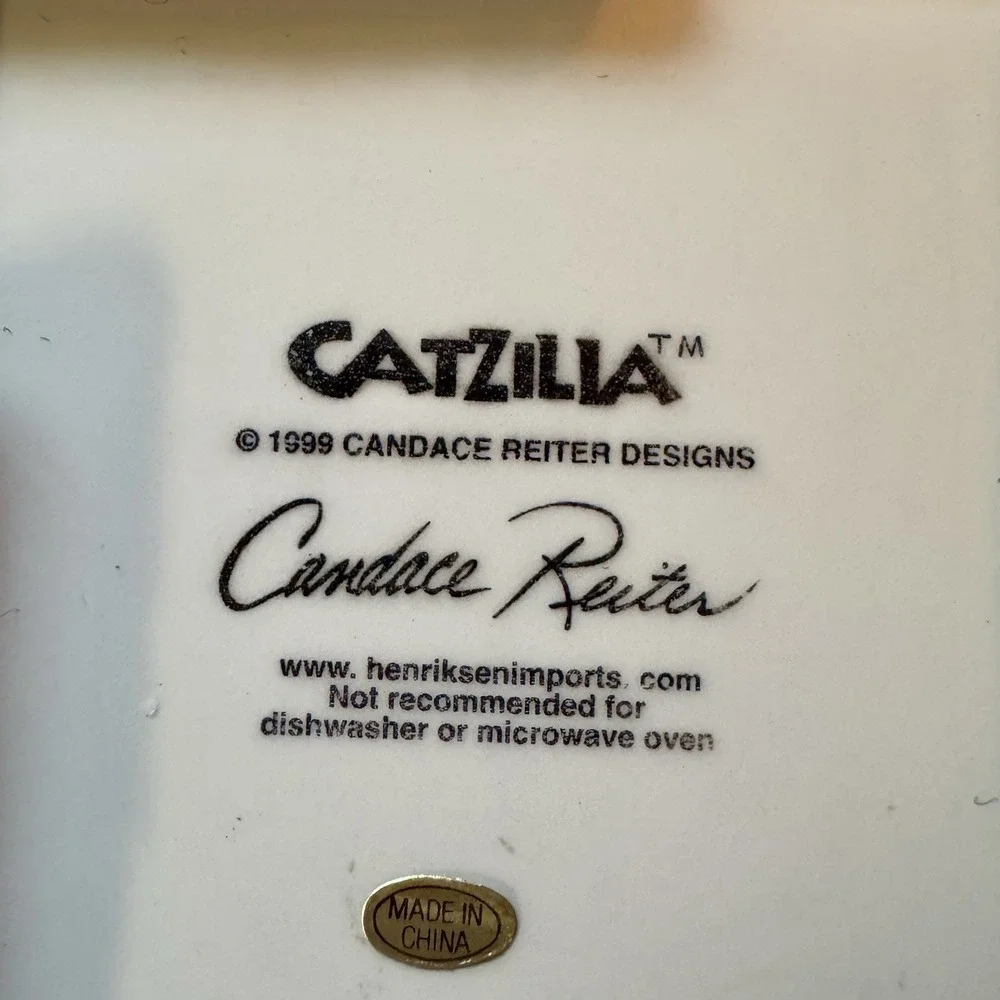 Vintage DOGZILLA 6x6 Ceramic Dog Trivet Candace Reiter Designs CATZILLA 1999 HTF